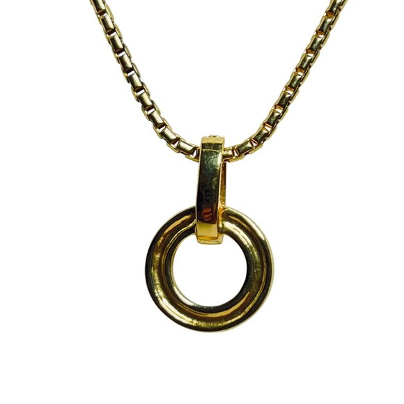 Gold Tone Snake Chain Necklace With Rhinestone Circle Pendant & Earrings (5827) - Picture 6 of 10